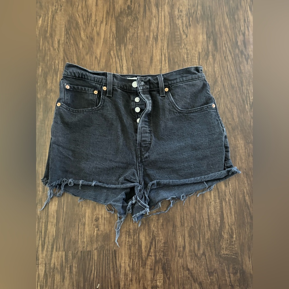 Levi’s Black Ribcage Frayed Shorts